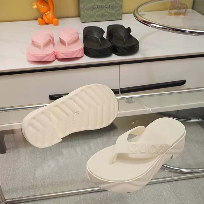 G*u*i women gg thong platform slide sandal white rubber mid 5 cm heel