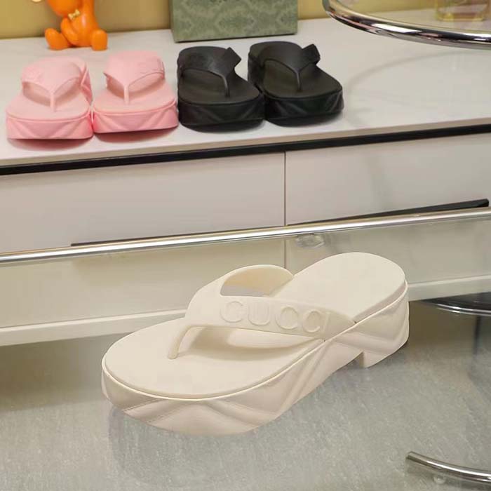 G*u*i women gg thong platform slide sandal white rubber mid 5 cm heel