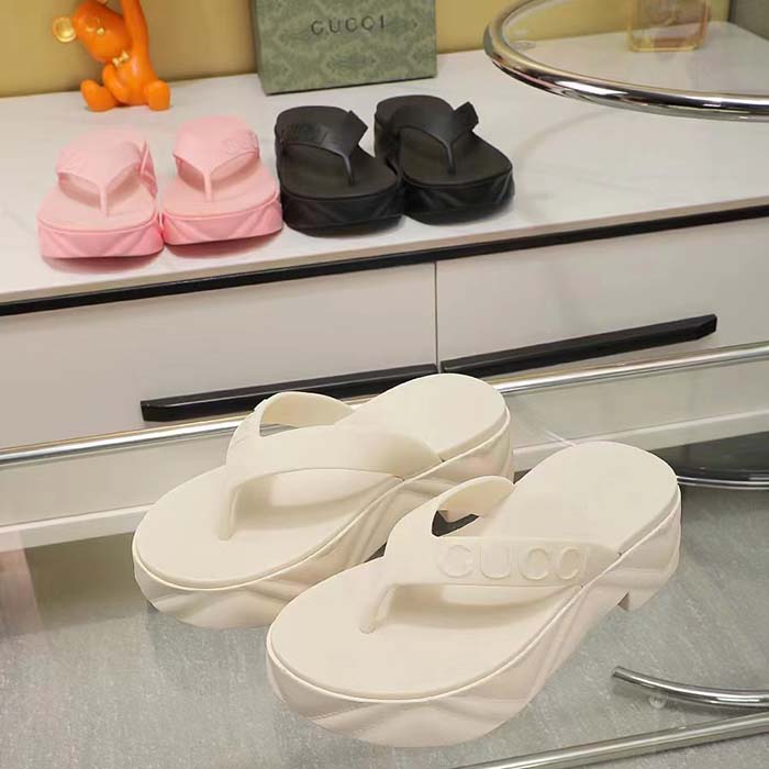 G*u*i women gg thong platform slide sandal white rubber mid 5 cm heel