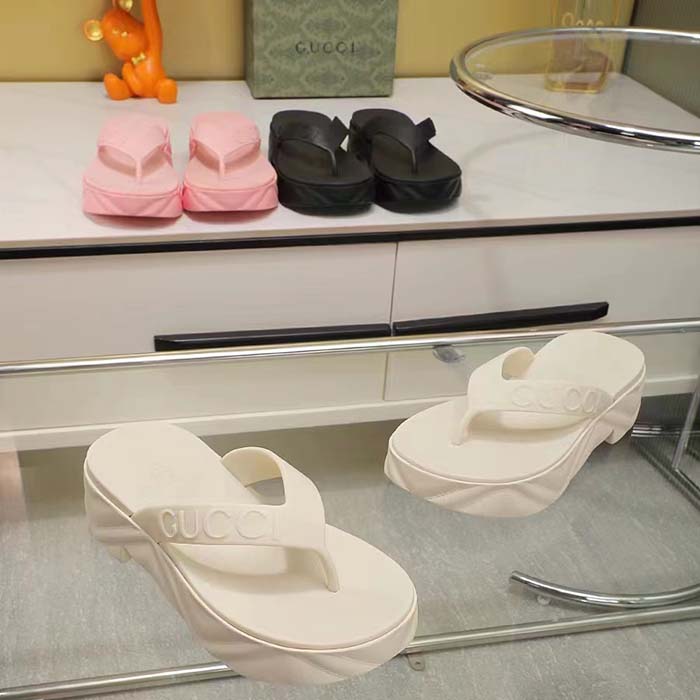 G*u*i women gg thong platform slide sandal white rubber mid 5 cm heel