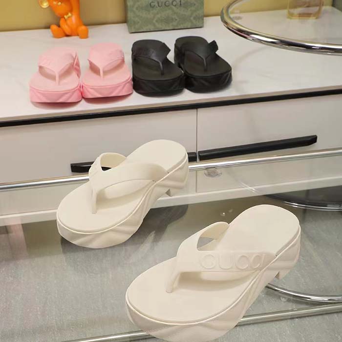 G*u*i women gg thong platform slide sandal white rubber mid 5 cm heel
