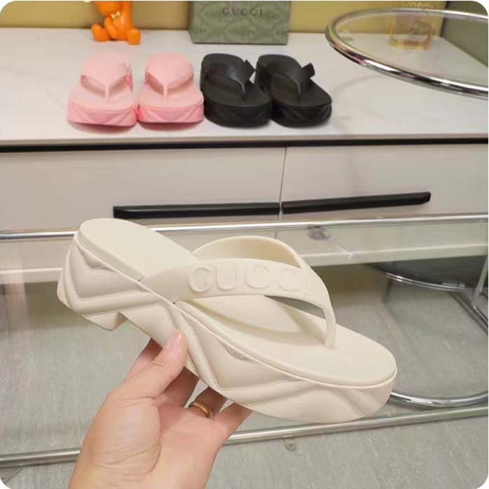 G*u*i women gg thong platform slide sandal white rubber mid 5 cm heel