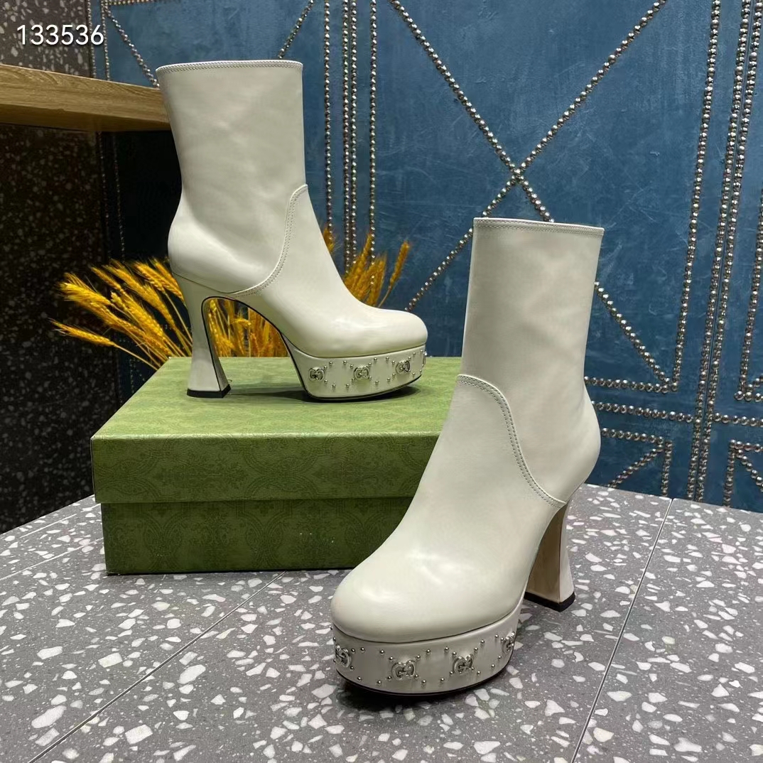 G*u*i women platform gg studs white leather spool high 11.4 cm heel