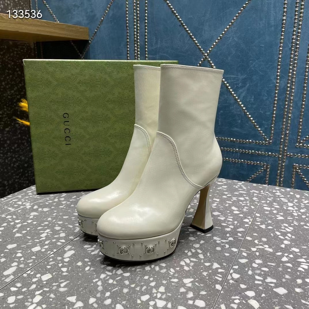G*u*i women platform gg studs white leather spool high 11.4 cm heel