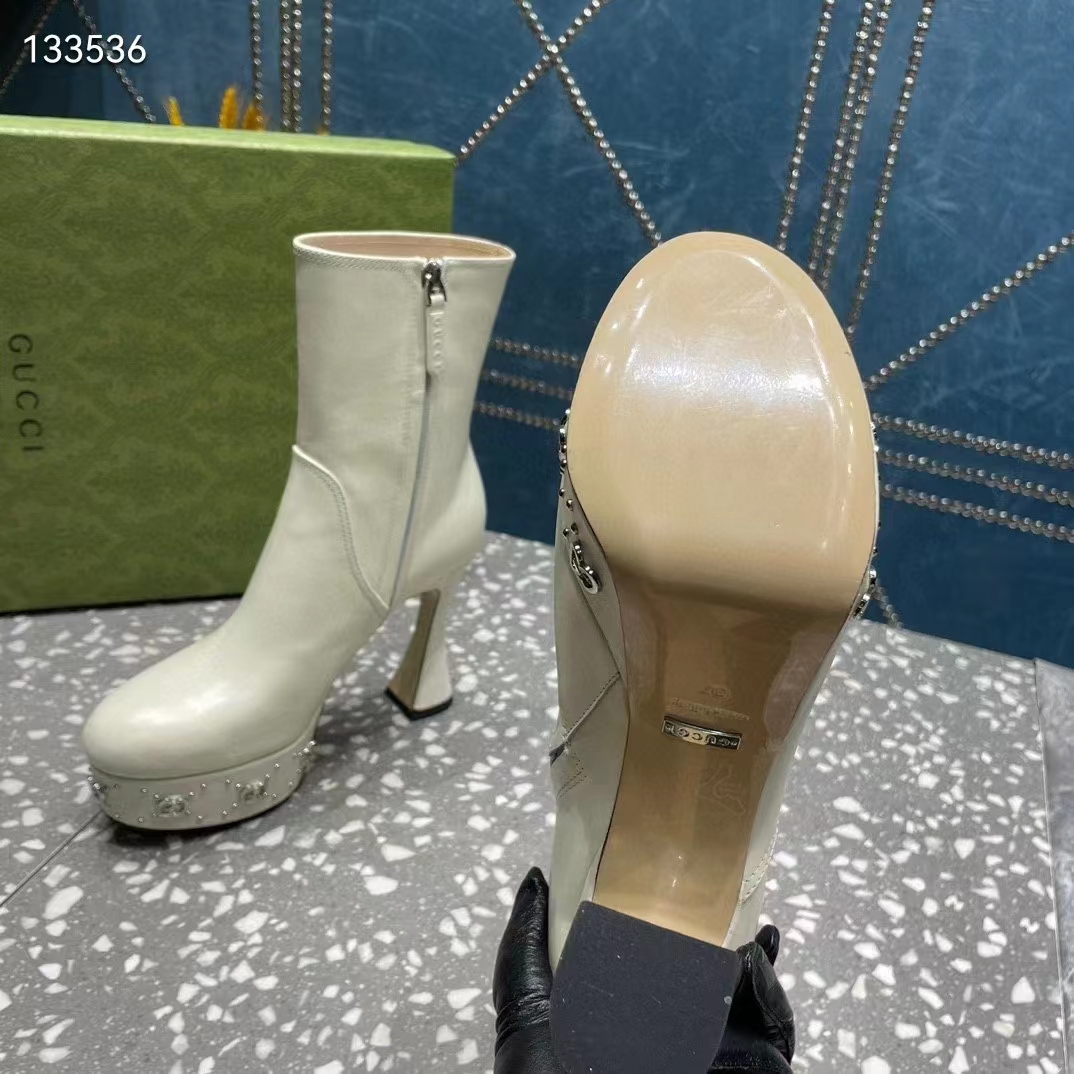 G*u*i women platform gg studs white leather spool high 11.4 cm heel
