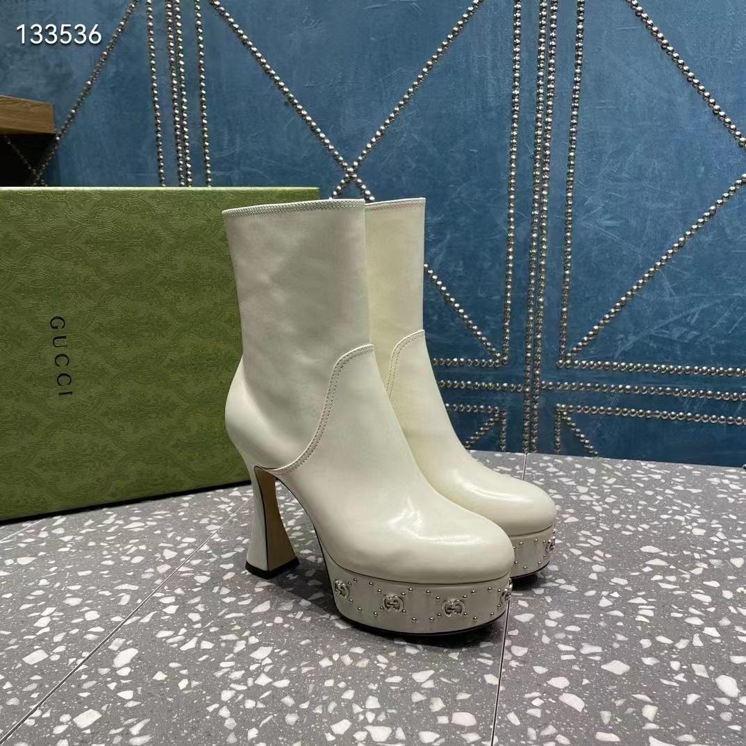 G*u*i women platform gg studs white leather spool high 11.4 cm heel