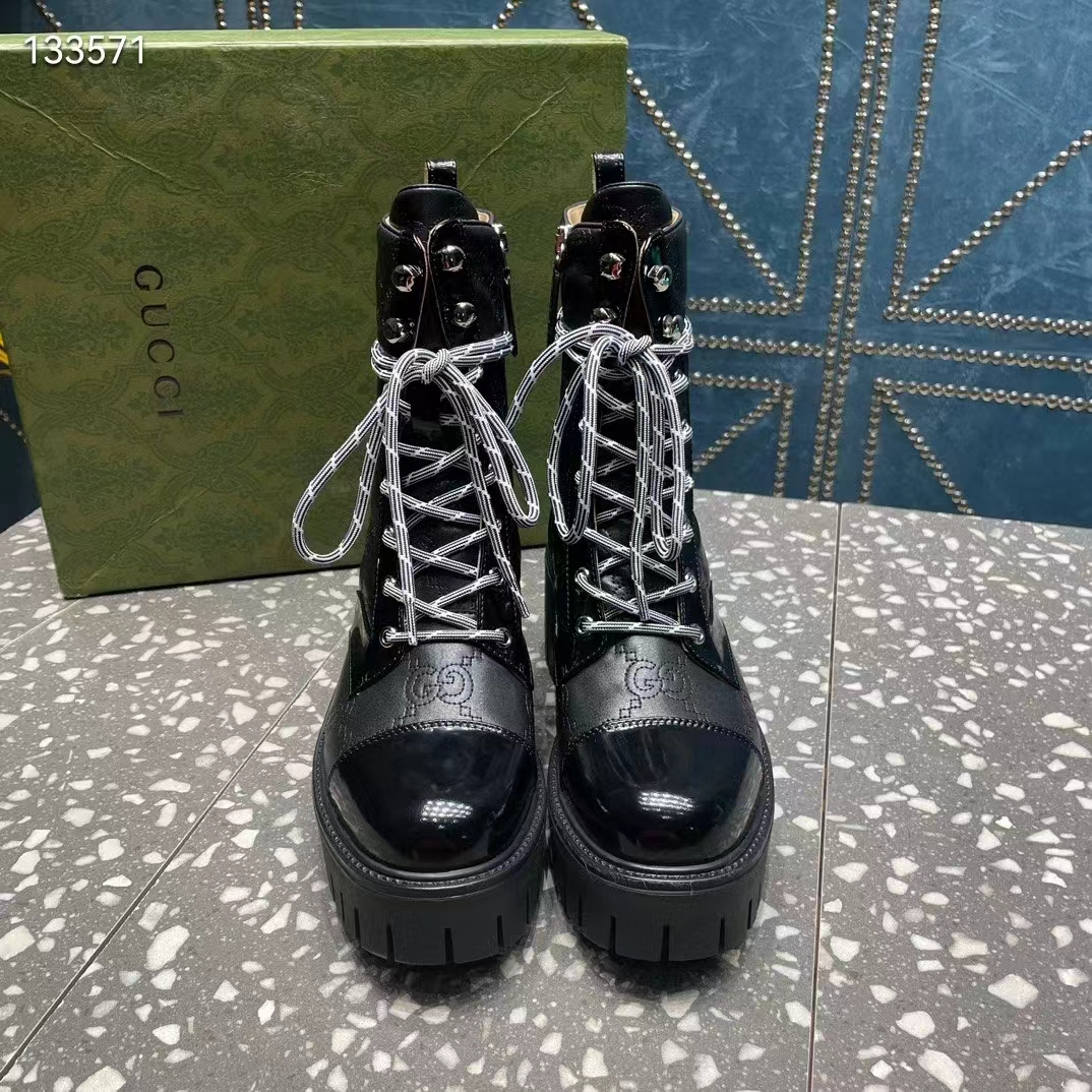 G*u*i women’s matelassé lace-up boot black gg matelassé leather low-heel