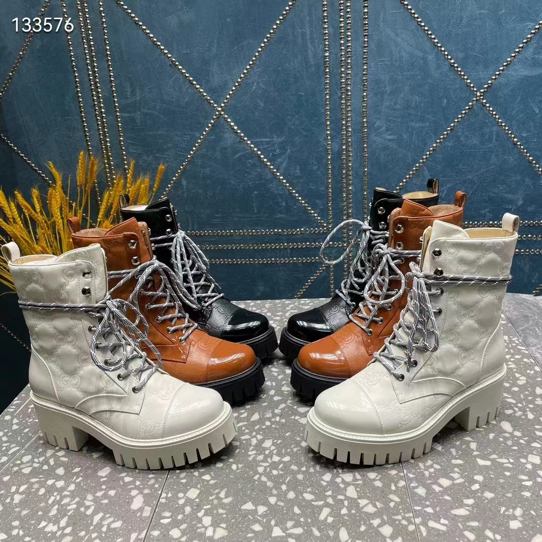 G*u*i women’s matelassé lace-up boot off white gg matelassé leather low-heel