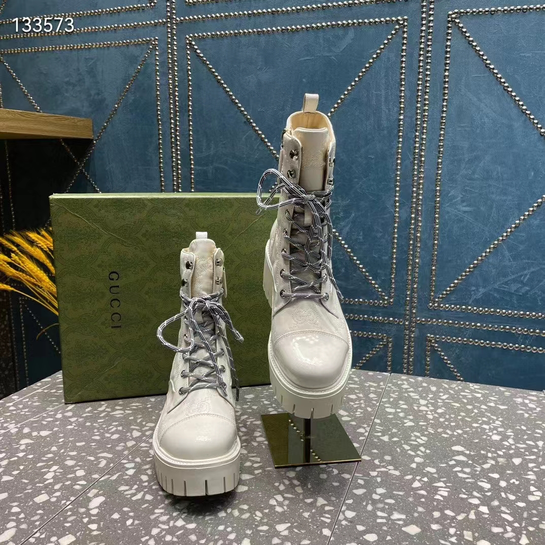 G*u*i women’s matelassé lace-up boot off white gg matelassé leather low-heel