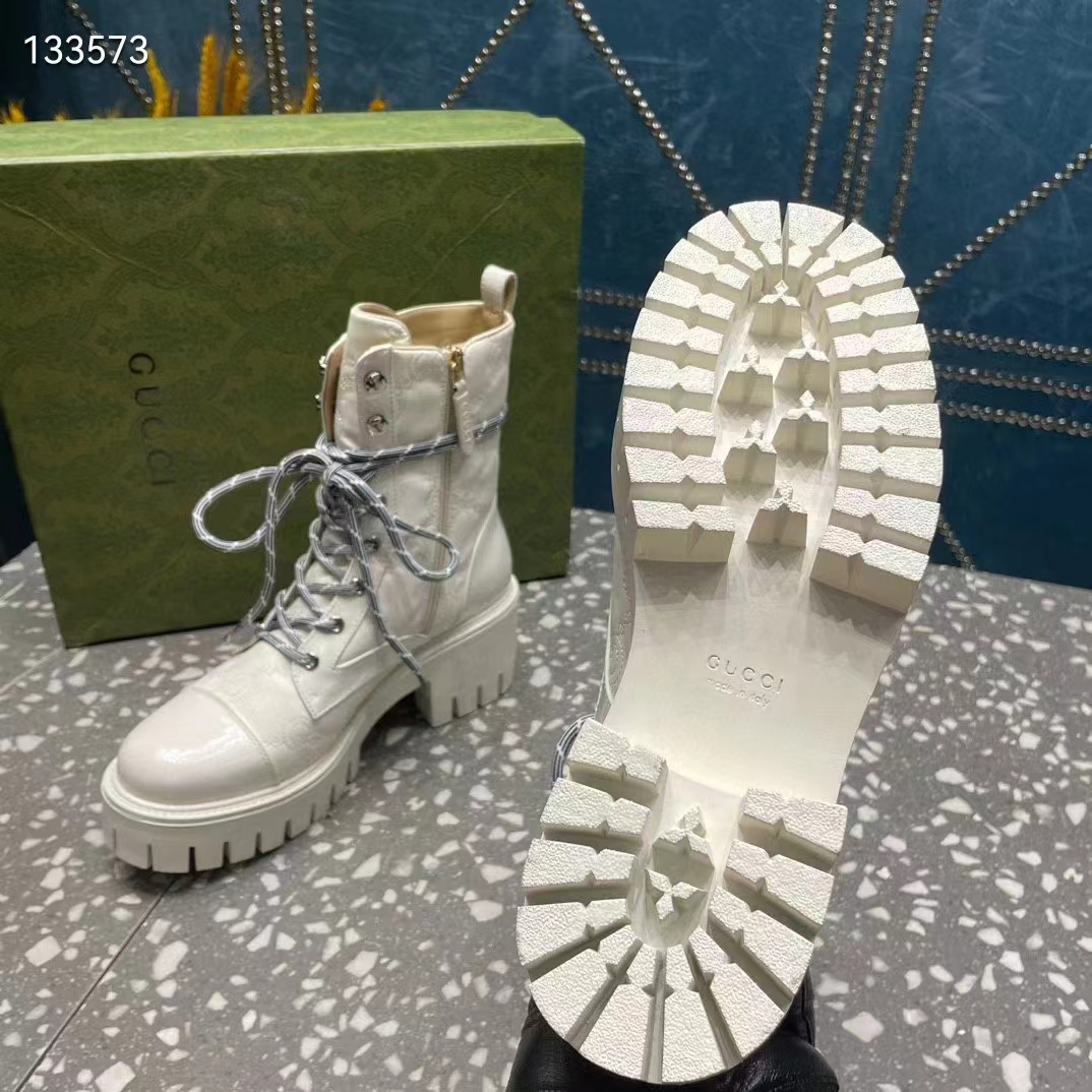 G*u*i women’s matelassé lace-up boot off white gg matelassé leather low-heel