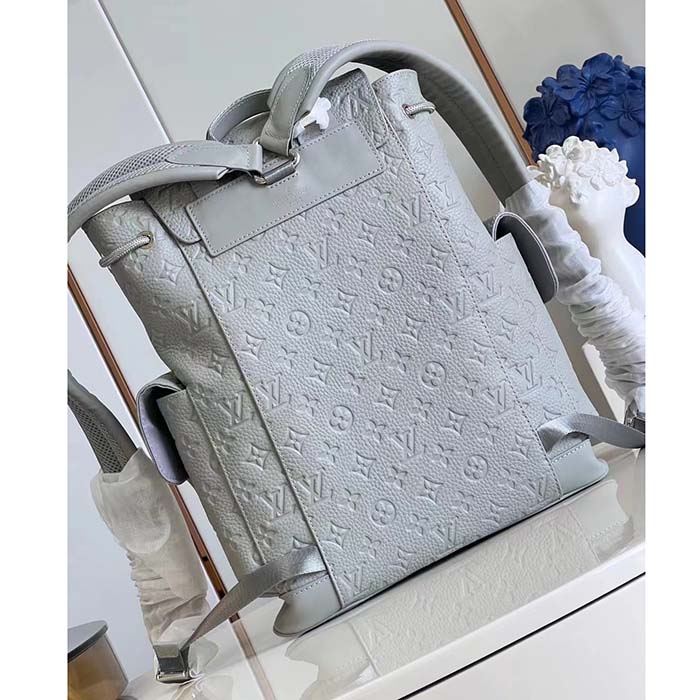 Louis Vuitton LV Unisex Christopher MM Backpack Mineral Gray Embossed Taurillon Monogram Cowhide Leather