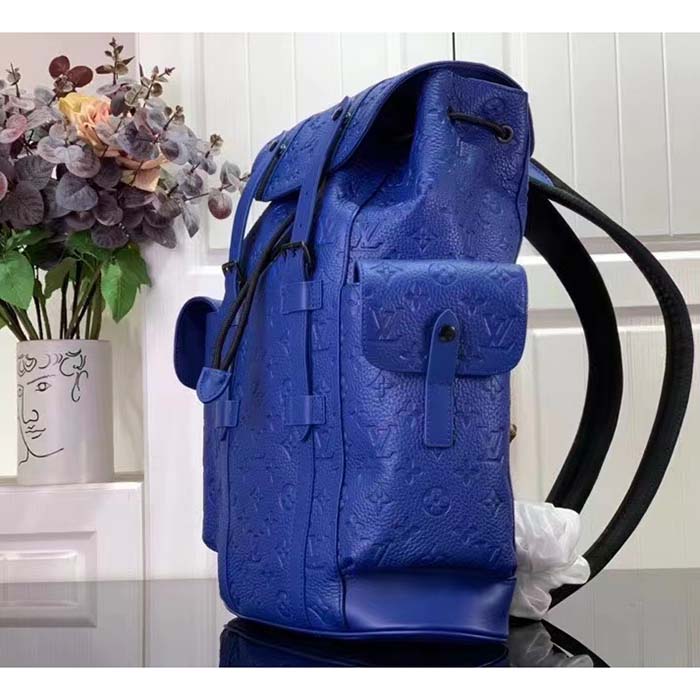 Louis Vuitton LV Unisex Christopher MM Backpack Racing Blue Embossed Taurillon Monogram Cowhide Leather