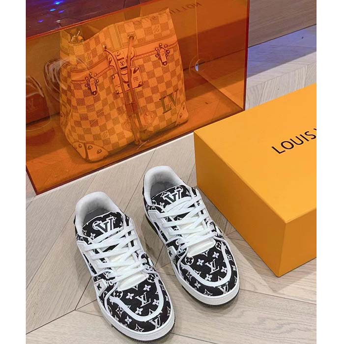 Louis Vuitton LV Unisex LV Trainer Sneaker Black Monogram Textile Rubber Outsole