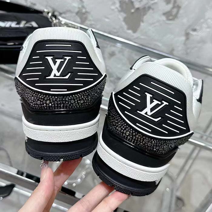 Louis Vuitton LV Unisex LV Trainer Sneaker Black Swarovski™ Crystals Grained Calf Leather