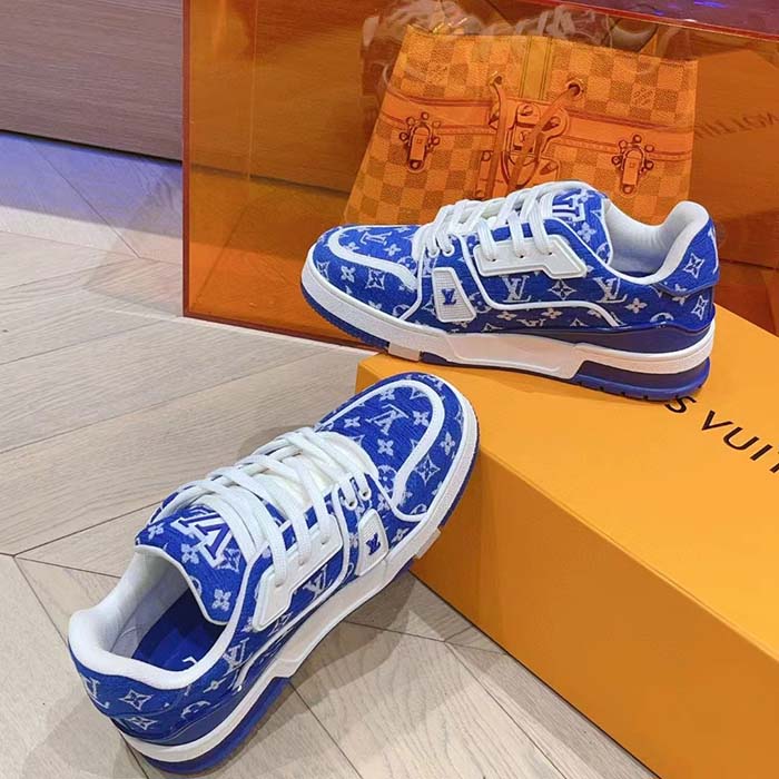 Louis Vuitton LV Unisex LV Trainer Sneaker Blue Monogram Textile Rubber Outsole