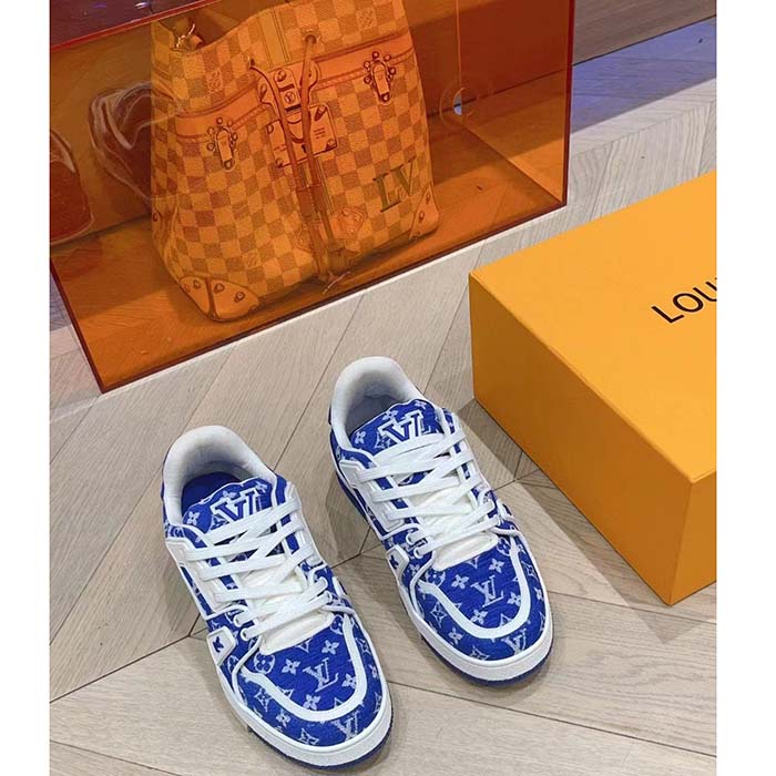 Louis Vuitton LV Unisex LV Trainer Sneaker Blue Monogram Textile Rubber Outsole
