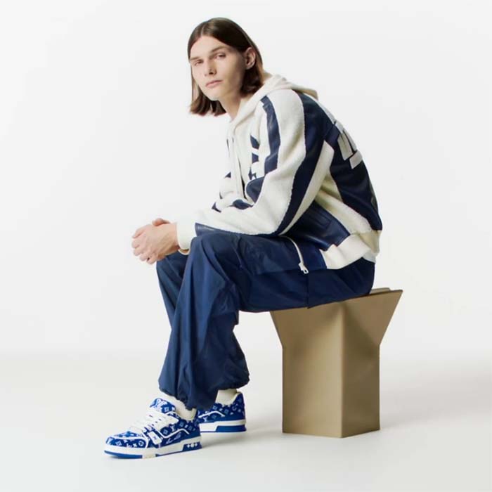Louis Vuitton LV Unisex LV Trainer Sneaker Blue Monogram Textile Rubber Outsole