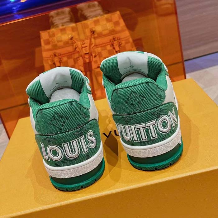 Louis Vuitton LV Unisex LV Trainer Sneaker Green Monogram Denim Rubber Outsole