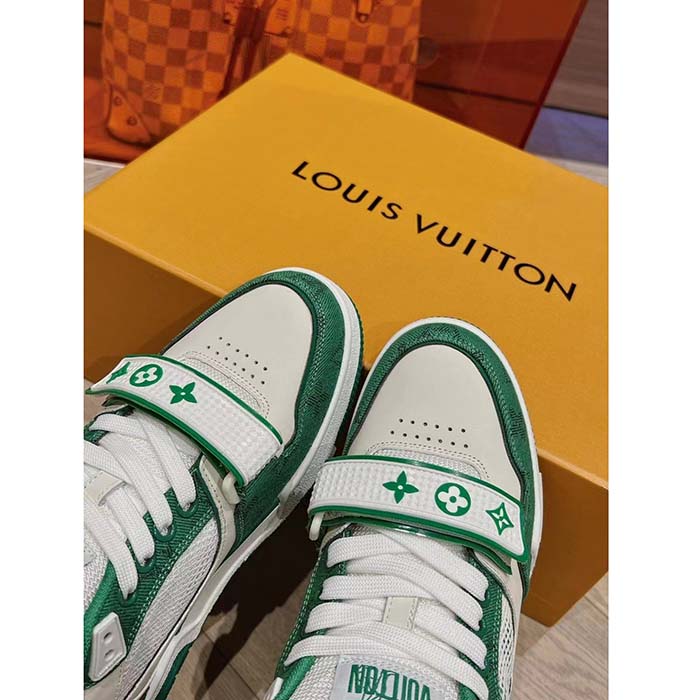 Louis Vuitton LV Unisex LV Trainer Sneaker Green Monogram Denim Rubber Outsole
