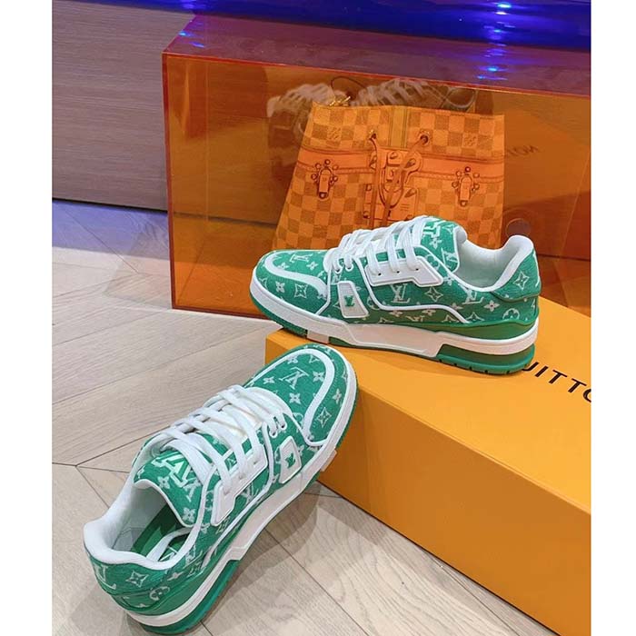 Louis Vuitton LV Unisex LV Trainer Sneaker Green Monogram Textile Rubber Outsole