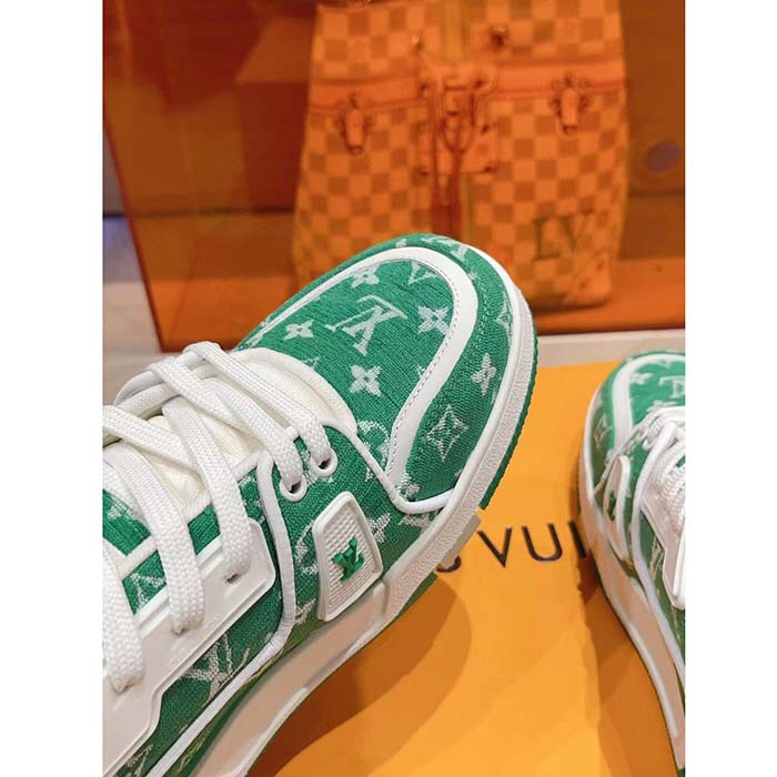 Louis Vuitton LV Unisex LV Trainer Sneaker Green Monogram Textile Rubber Outsole