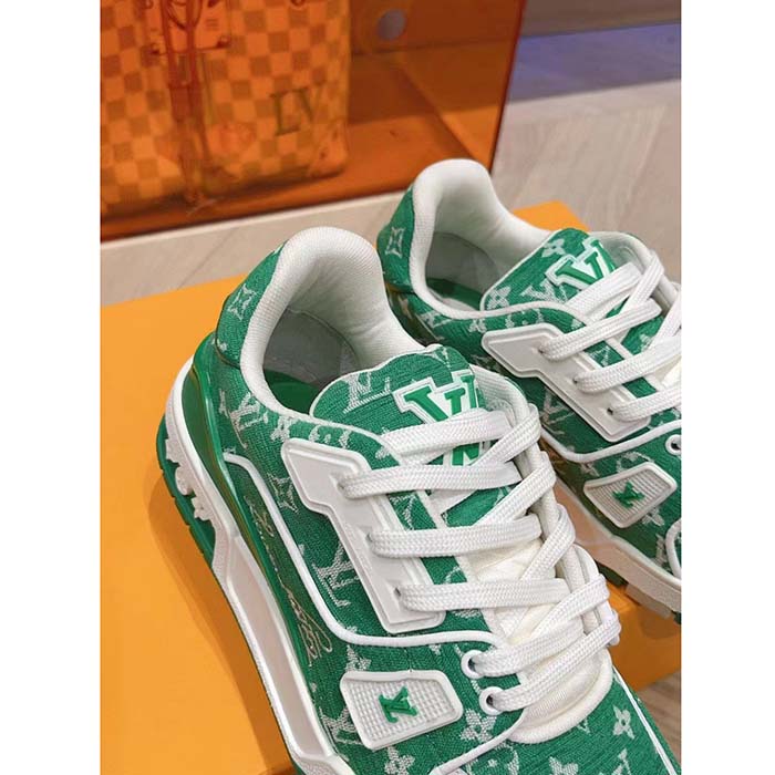 Louis Vuitton LV Unisex LV Trainer Sneaker Green Monogram Textile Rubber Outsole