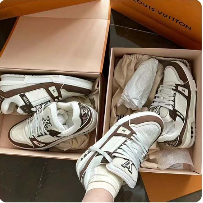 Louis Vuitton LV Unisex LV Trainer Sneaker Moka Brown Nubuck Calf Leather Grained