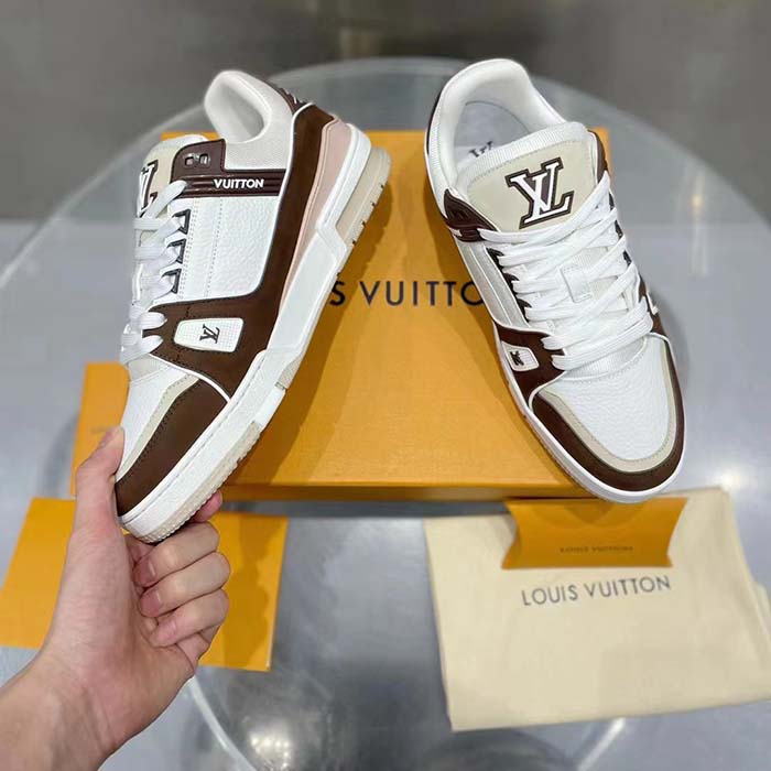 Louis Vuitton LV Unisex LV Trainer Sneaker Moka Brown Nubuck Calf Leather Grained