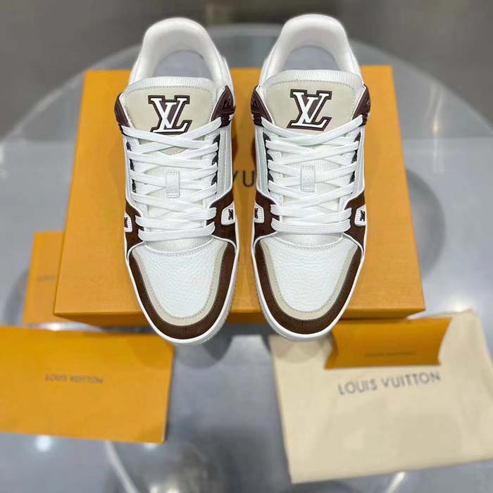 Louis Vuitton LV Unisex LV Trainer Sneaker Moka Brown Nubuck Calf Leather Grained