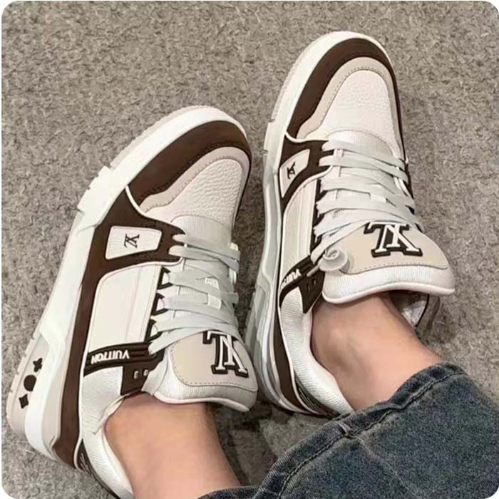 Louis Vuitton LV Unisex LV Trainer Sneaker Moka Brown Nubuck Calf Leather Grained