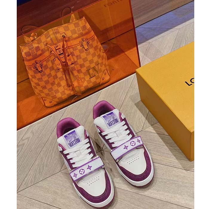 Louis Vuitton LV Unisex LV Trainer Sneaker Purple Monogram Denim Rubber Outsole
