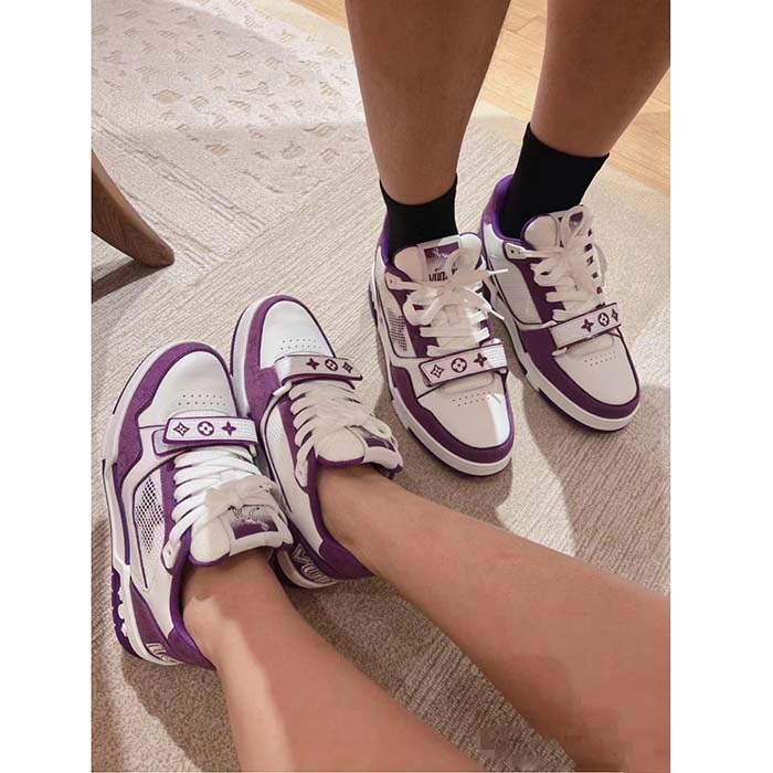 Louis Vuitton LV Unisex LV Trainer Sneaker Purple Monogram Denim Rubber Outsole