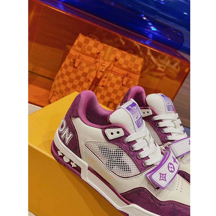 Louis Vuitton LV Unisex LV Trainer Sneaker Purple Monogram Denim Rubber Outsole