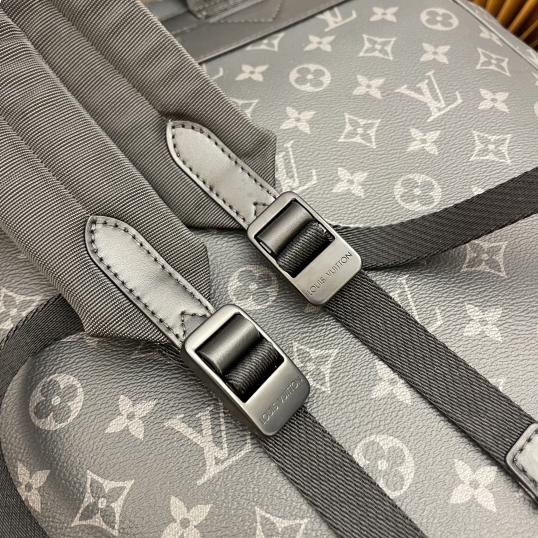 Louis Vuitton LV Unisex Montsouris Backpack Monogram Eclipse Coated Canvas Cowhide Leather