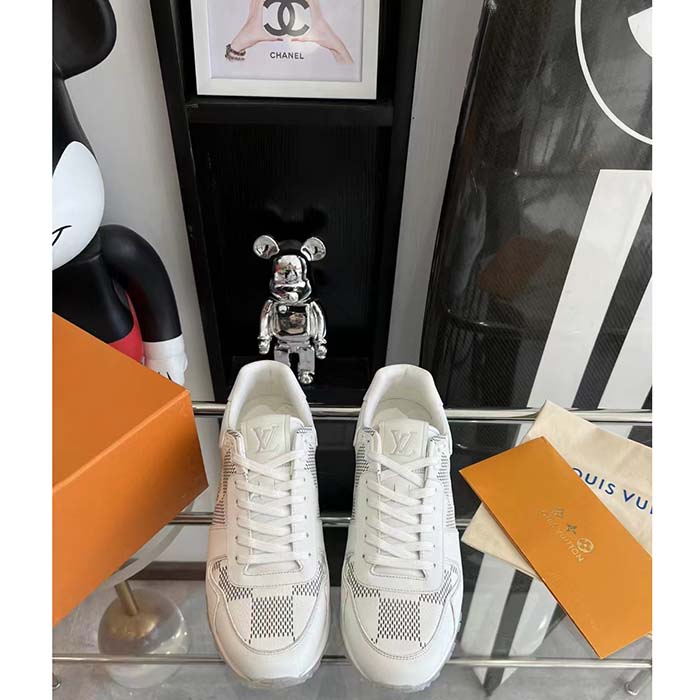Louis Vuitton LV Unisex Run Away Sneaker White Maxi Damier-Embossed Grained Calf Leather Rubber