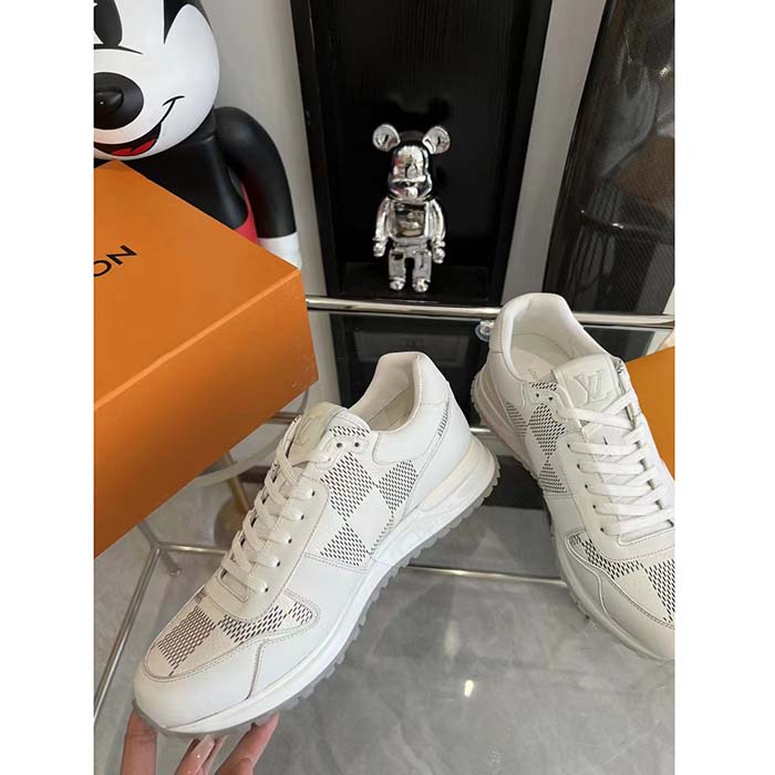 Louis Vuitton LV Unisex Run Away Sneaker White Maxi Damier-Embossed Grained Calf Leather Rubber