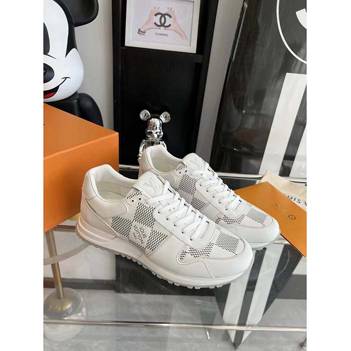 Louis Vuitton LV Unisex Run Away Sneaker White Maxi Damier-Embossed Grained Calf Leather Rubber