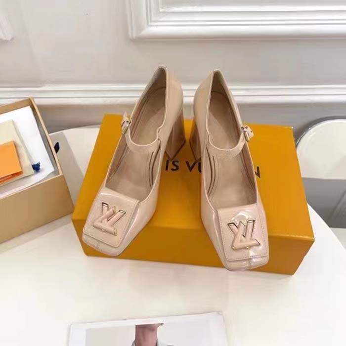 Louis Vuitton LV Women Shake Pump Nude Pink Patent Calf Leather Lambskin 8.5 CM Heel