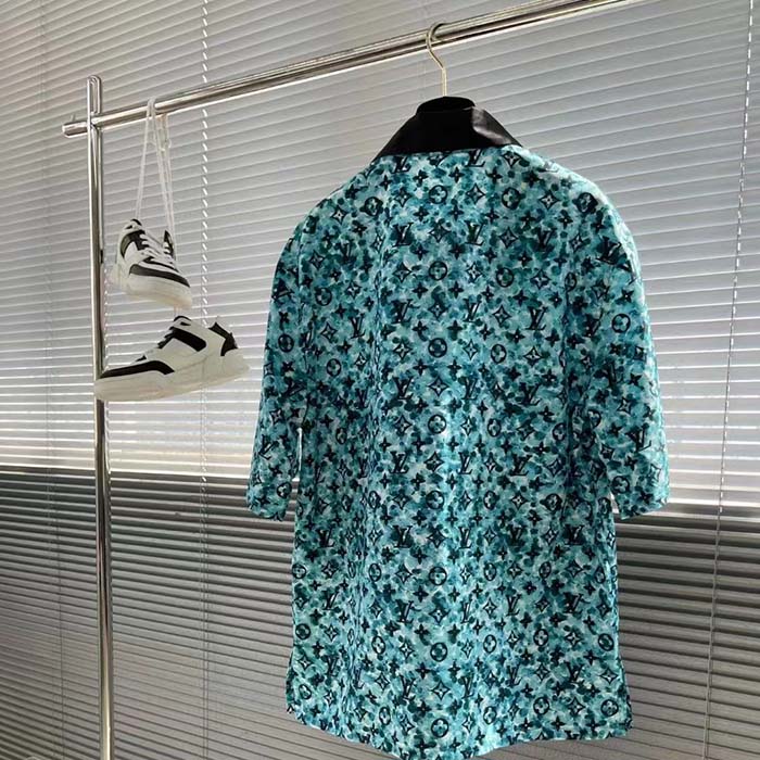 Louis Vuitton Men Monogram Crepe Short-Sleeved Shirt Relaxed Fit Blue Haze