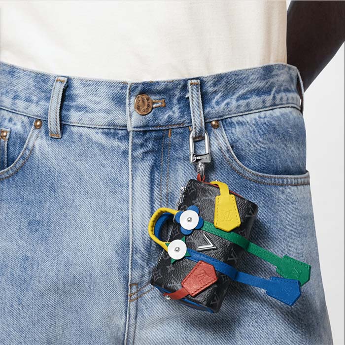Louis Vuitton Unisex LV Mister Keepall Key Holder Bag Charm Monogram Eclipse Coated Canvas Leather