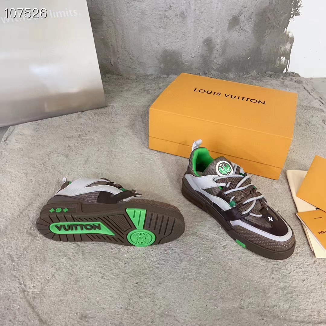 Louis Vuitton Unisex LV Skate Sneaker Grey Mix Materials Grained Calf Leather Technical Mesh