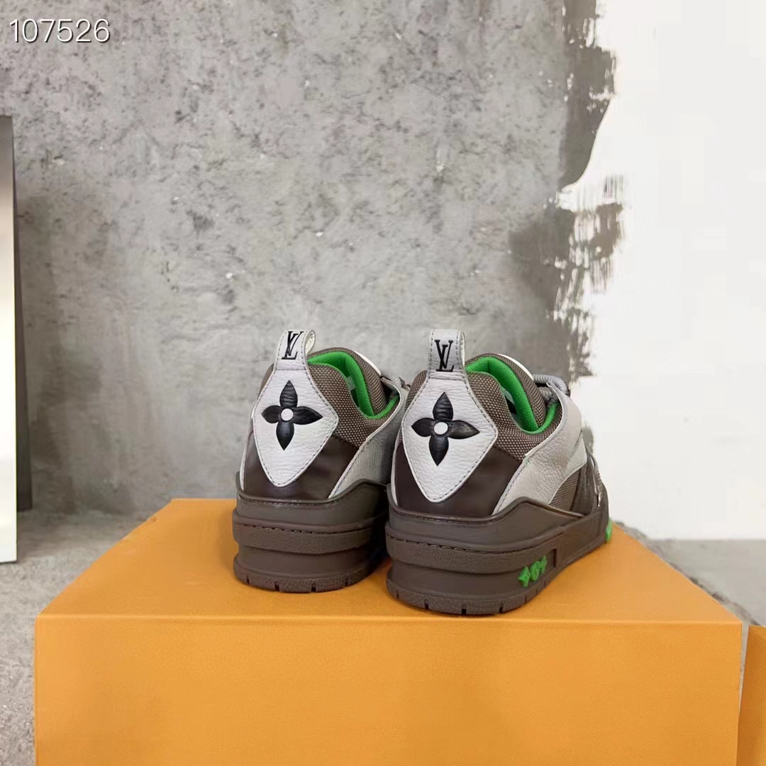 Louis Vuitton Unisex LV Skate Sneaker Grey Mix Materials Grained Calf Leather Technical Mesh