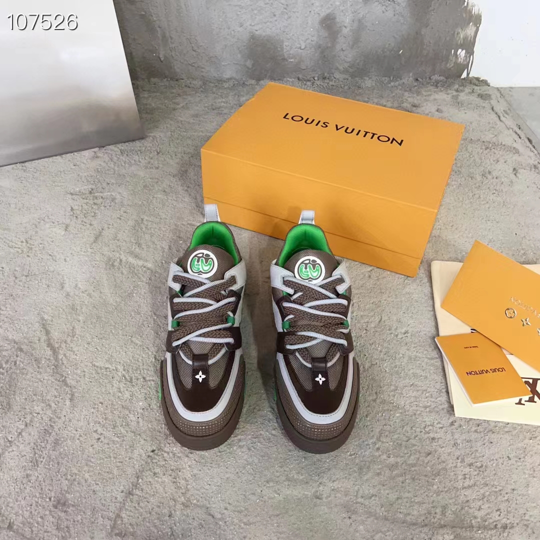 Louis Vuitton Unisex LV Skate Sneaker Grey Mix Materials Grained Calf Leather Technical Mesh