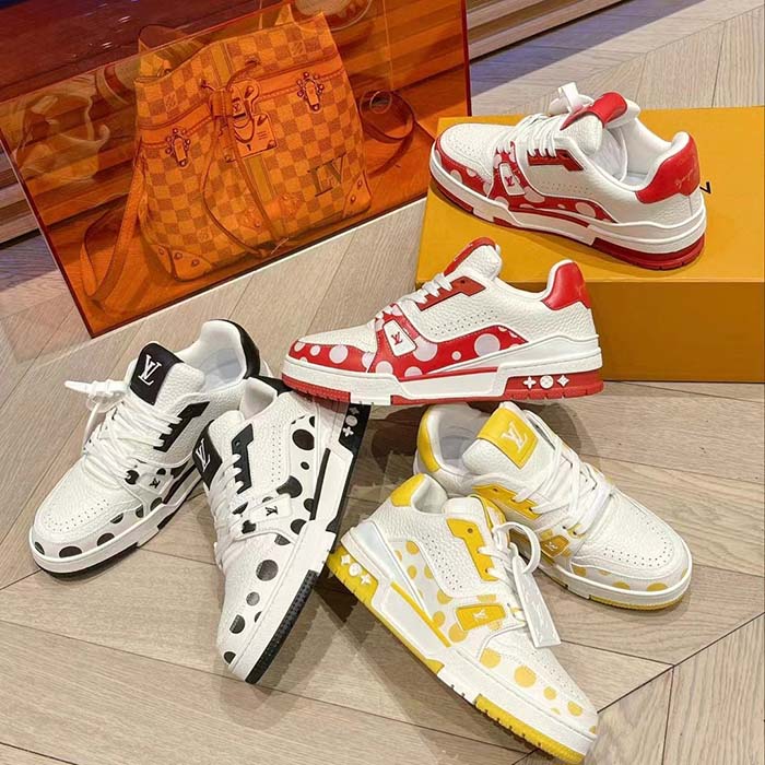 Louis Vuitton Unisex LV Trainer Sneaker Yellow Calf Leather Rubber Outsole Monogram Flowers