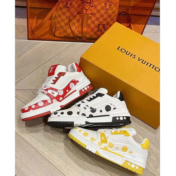 Louis Vuitton Unisex LV Trainer Sneaker Yellow Calf Leather Rubber Outsole Monogram Flowers