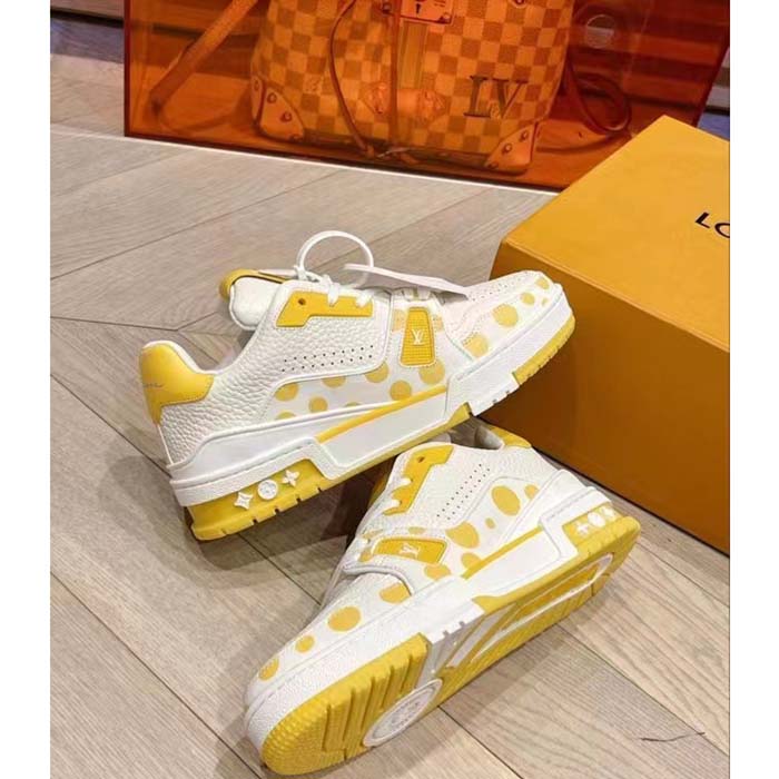 Louis Vuitton Unisex LV Trainer Sneaker Yellow Calf Leather Rubber Outsole Monogram Flowers