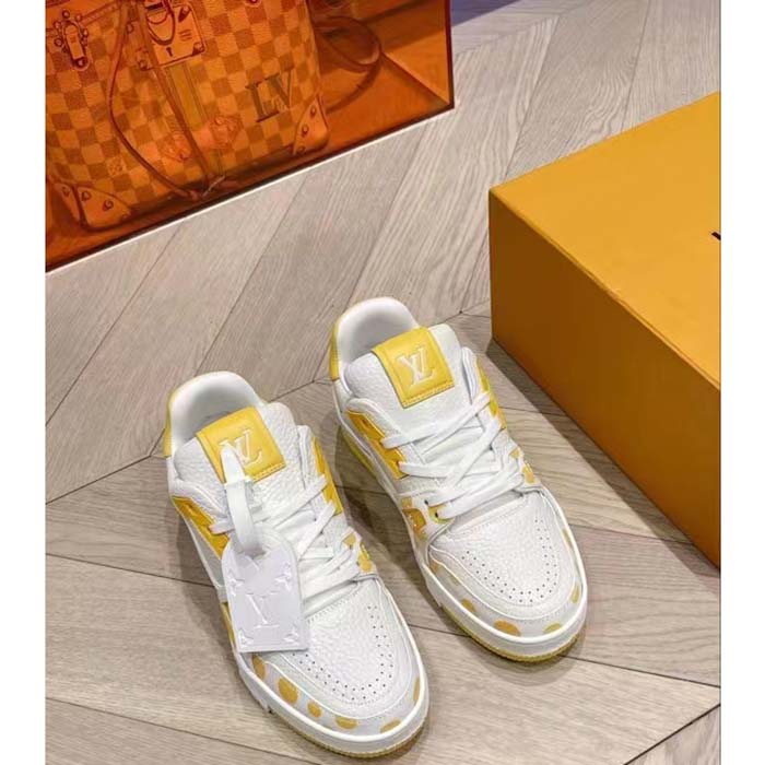 Louis Vuitton Unisex LV Trainer Sneaker Yellow Calf Leather Rubber Outsole Monogram Flowers