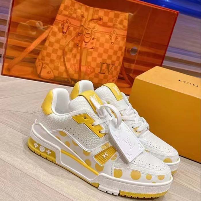 Louis Vuitton Unisex LV Trainer Sneaker Yellow Calf Leather Rubber Outsole Monogram Flowers