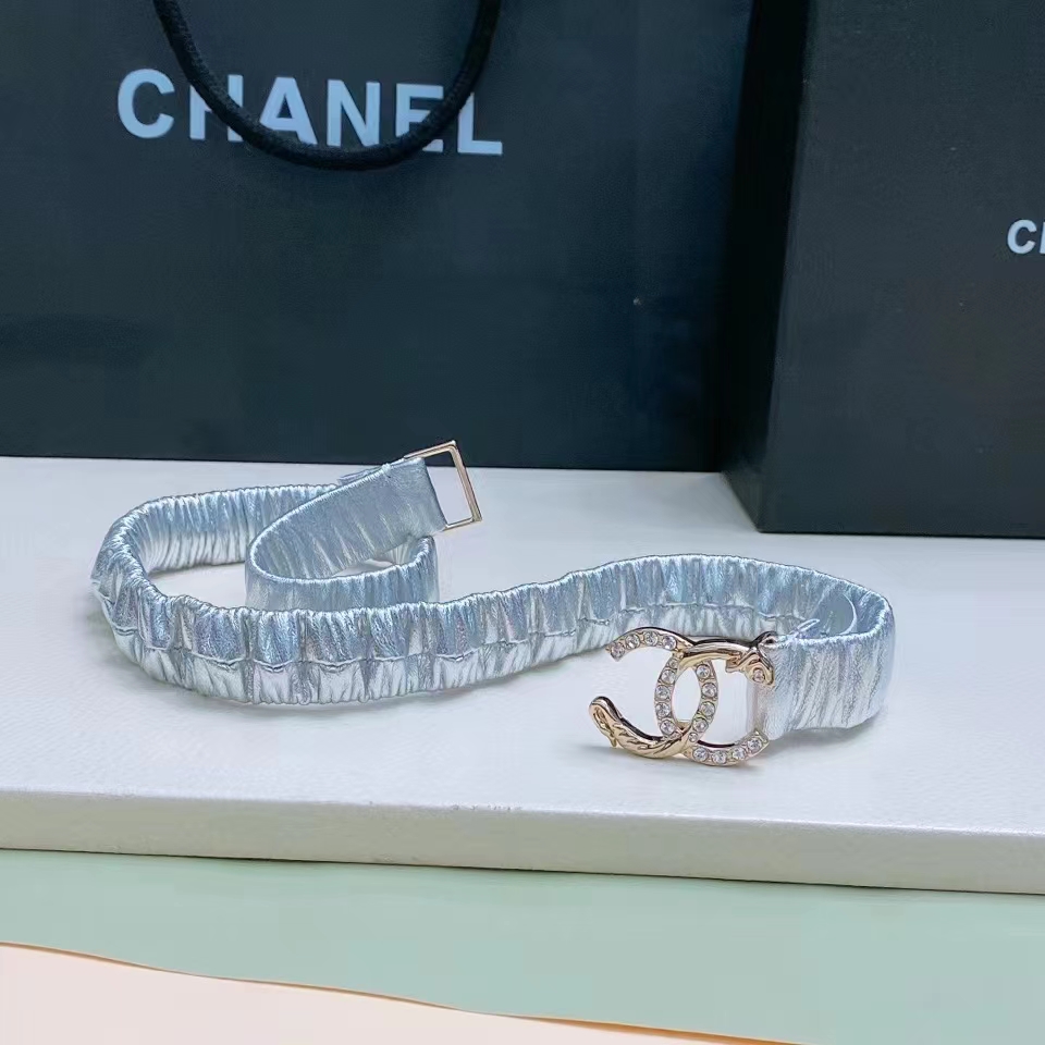 Chanel CC Women Belt Lambskin Gold-Tone Metal Strass Silver