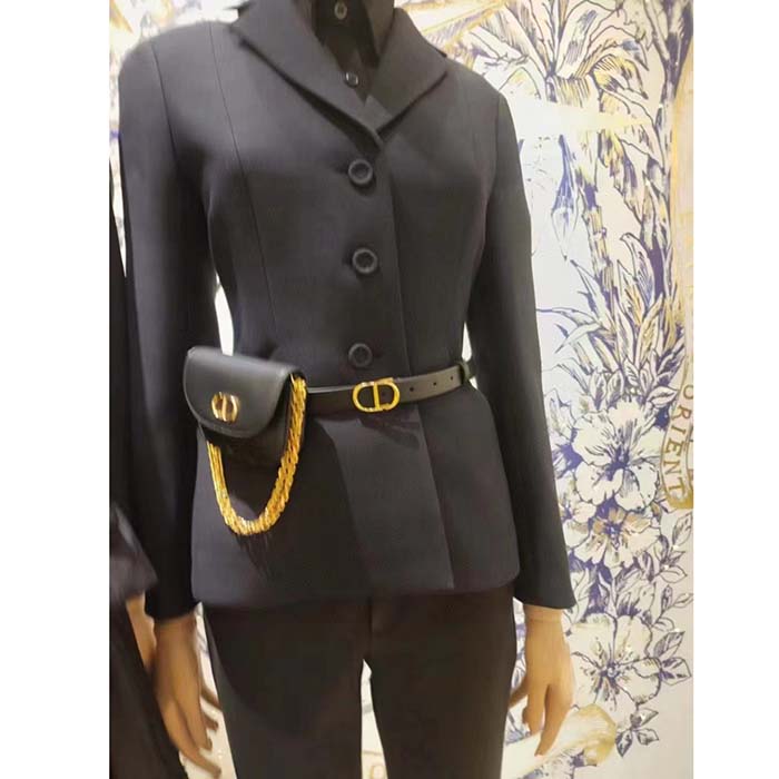 Dior CD Unisex 30 Montaigne Removable Pouch Belt Black Smooth Calfskin 20 MM Width